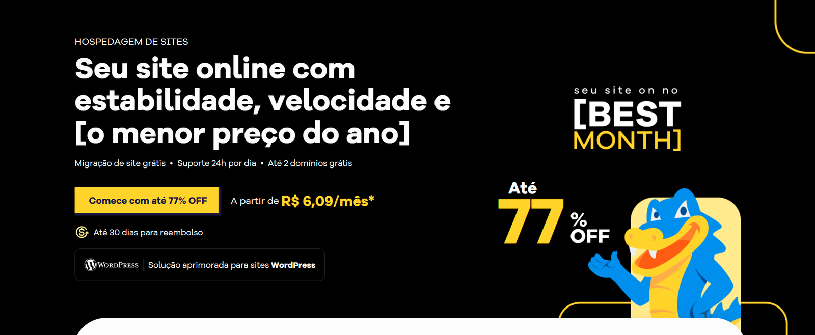 A HostGator está oferecendo até 77% de desconto na hospedagem durante o mês de novembro