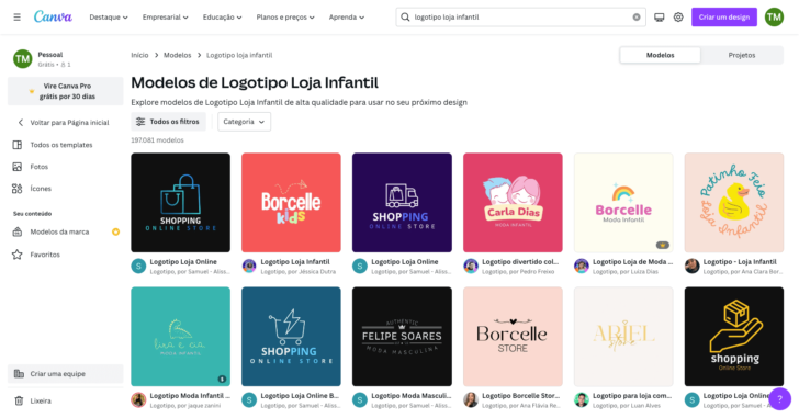 Modelos de logotipo para loja infantil no Canva