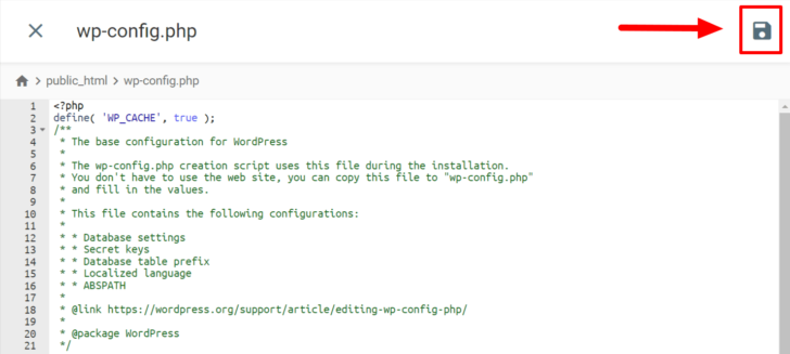 Edição do arquivo wp-config.php