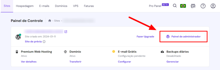Link para acessar o painel admin do WordPress