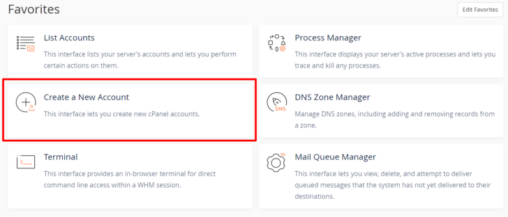 Atalho para a criação de contas cPanel no WHM