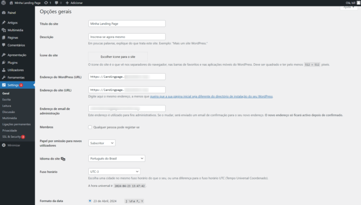 Opções gerais de configuração do WordPress