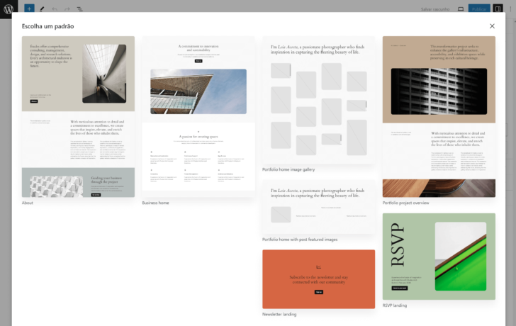 Layouts de página disponíveis no tema Twenty Twenty Four