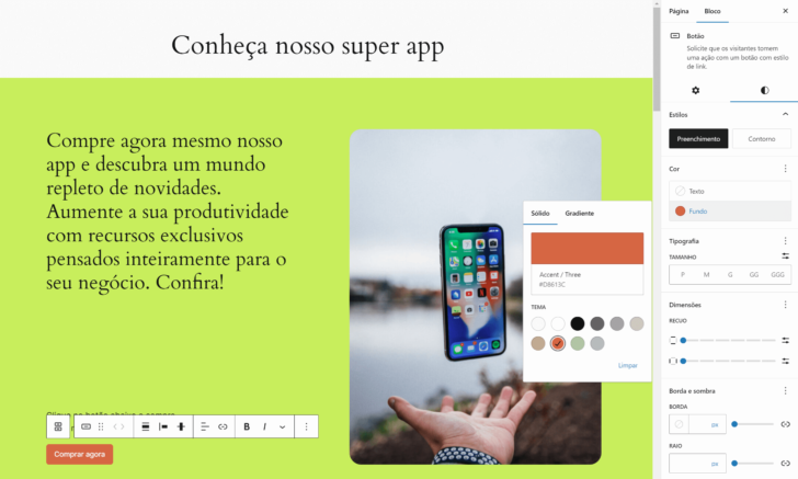 Alteração da cor do botão (chamada para ação)