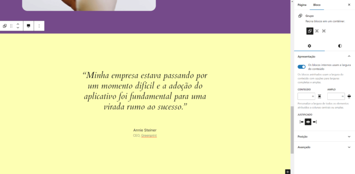Customizando a seção de depoimentos da página