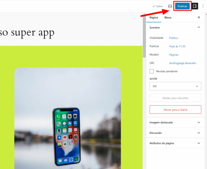 Publicação da landing page de vendas
