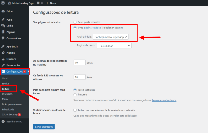 Configurando a landing page de venda para ser exibida na página inicial