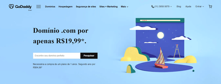 GoDaddy é uma das empresas com ofertas para o domínio .com