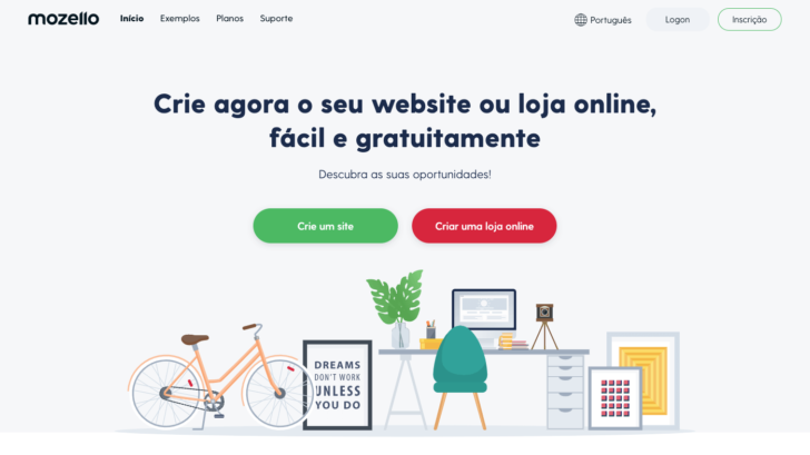 Página inicial do site Mozello