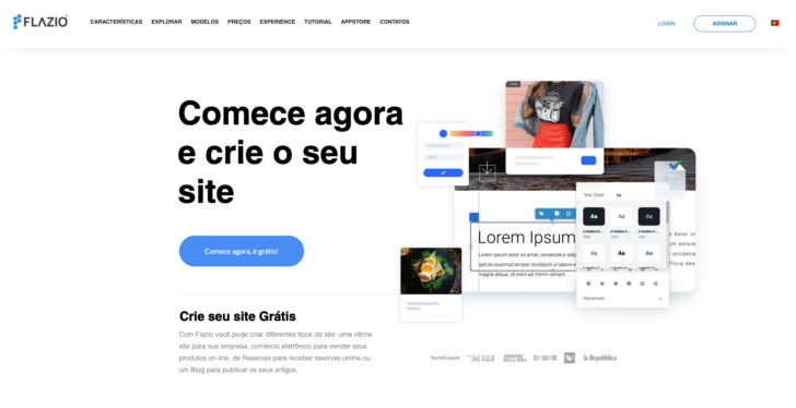 Página inicial do site Flazio