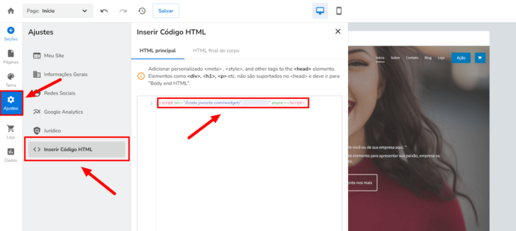 Inserção de código HTML no Criador de Sites HostGator