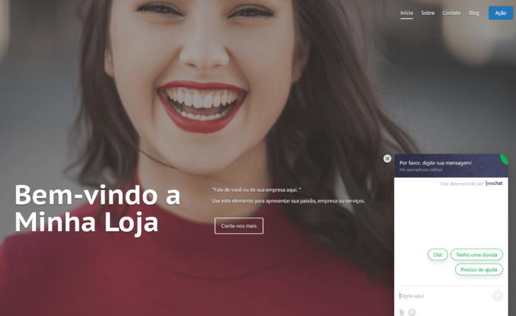 Janela de chat online ativa no Criador de Sites HostGator