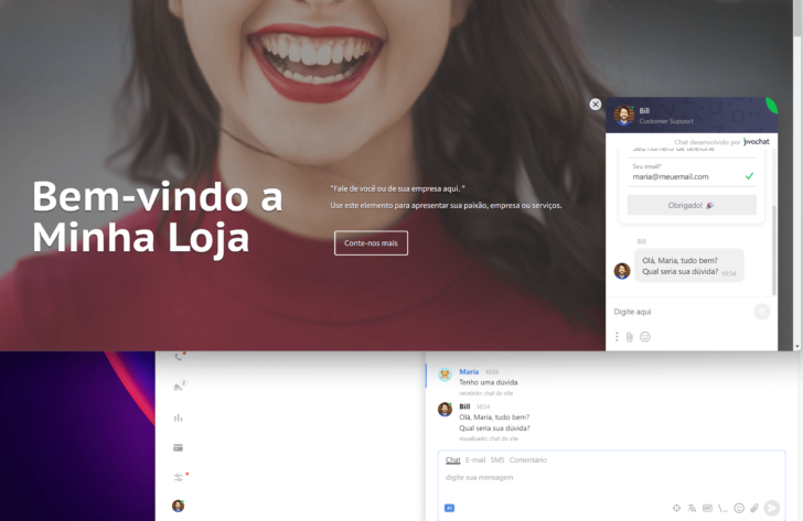 Visualização da conversa em tempo real no painel do serviço de chat online