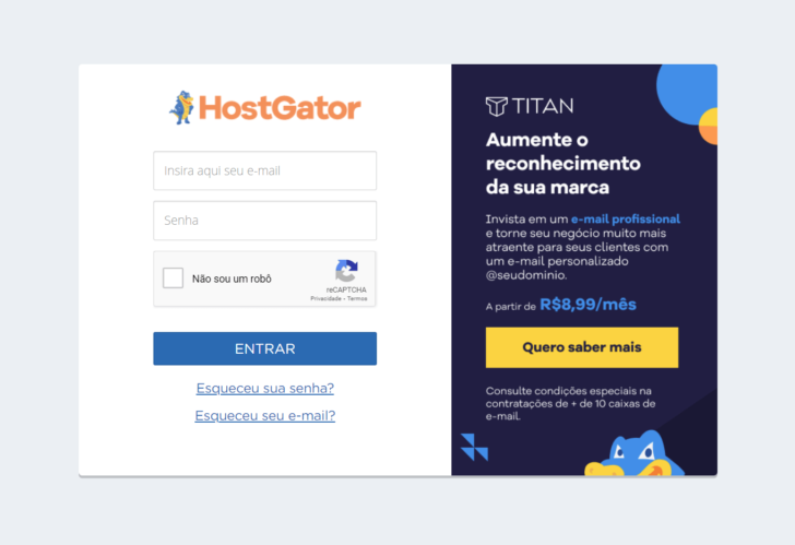Login do painel de cliente da HostGator