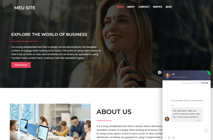 Site WordPress na HostGator com o chat online instalado e em funcionamento