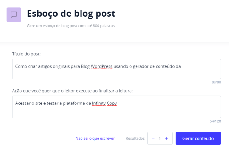 Esboço criado com o gerador de conteúdos para blog da Infinity Copy