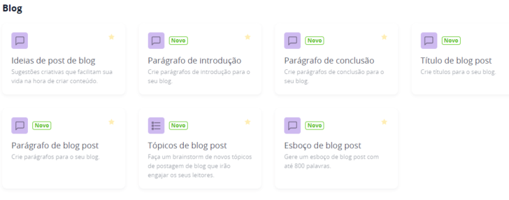 Opções disponíveis no gerador de conteúdo para blogs da Infinity Copy