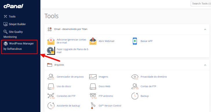 Link para o instalador automático do WordPress no cPanel