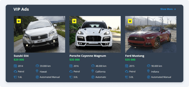 Sites de carros são apenas um dos exemplos de utilização dos tipos de publicações customizadas - fonte: site Crocoblock