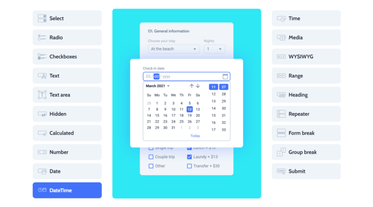 O tipo “datetime” permite escolher uma data e um horário no mesmo campo