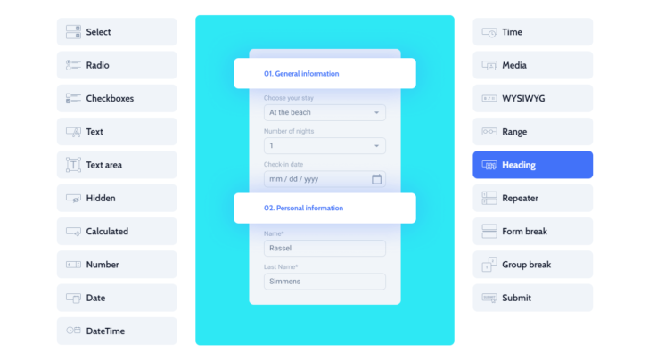 É possível inserir títulos e subtítulos para organizar as seções do formulário JetFormBuilder
