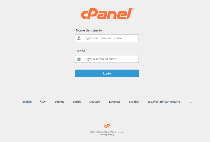 Tela de login do cPanel