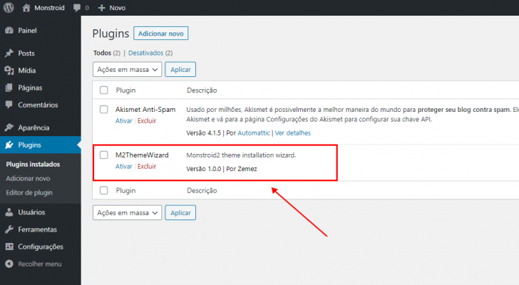 O plugin assistente que acompanha o Monstroid2 é o único elemento necessário para configurar este tema