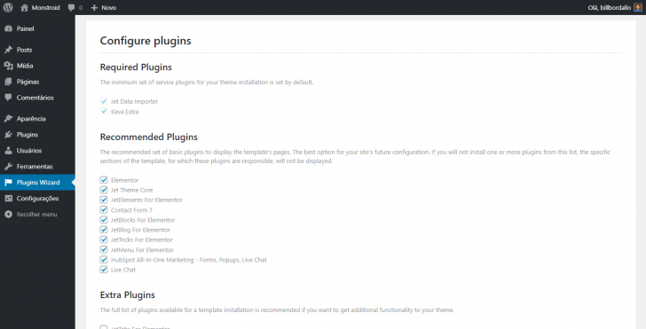 A configuração automática de plugins também está presente em um tema pago no WordPress