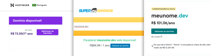 Comparação de empresas que oferecem o domínio .dev no Brasil