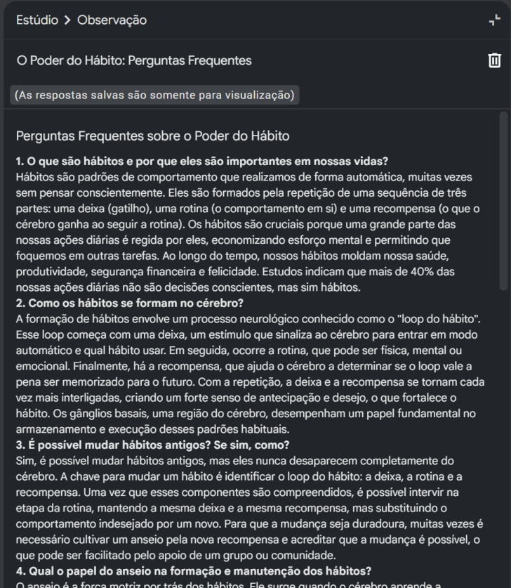 Perguntas frequentes geradas pelo NotebookLM