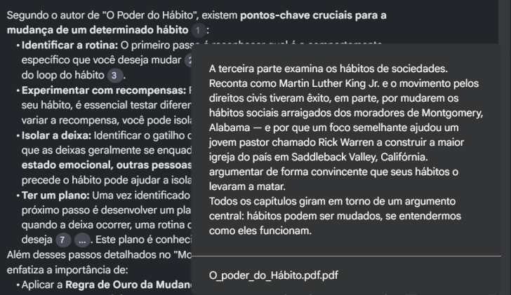 Janela de contextualização do NotebookLM