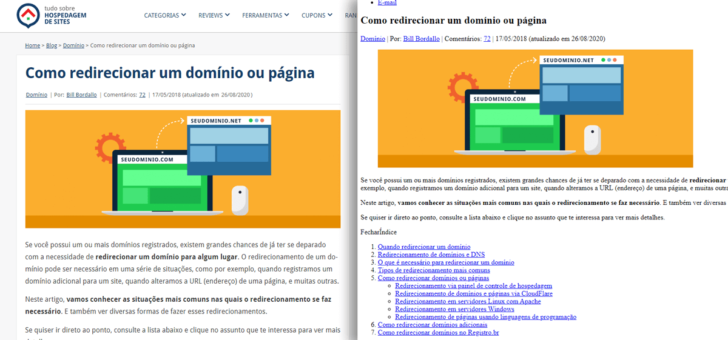 A aparência de uma página pode mudar radicalmente por conta do CSS. Acima, a mesma página com e sem CSS.