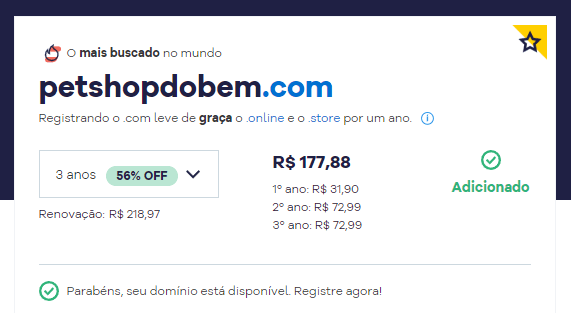 Extensão .com com desconto no ciclo de 3 anos