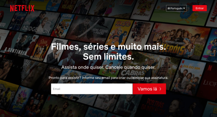 A Netflix utiliza o .com e tem atuação global