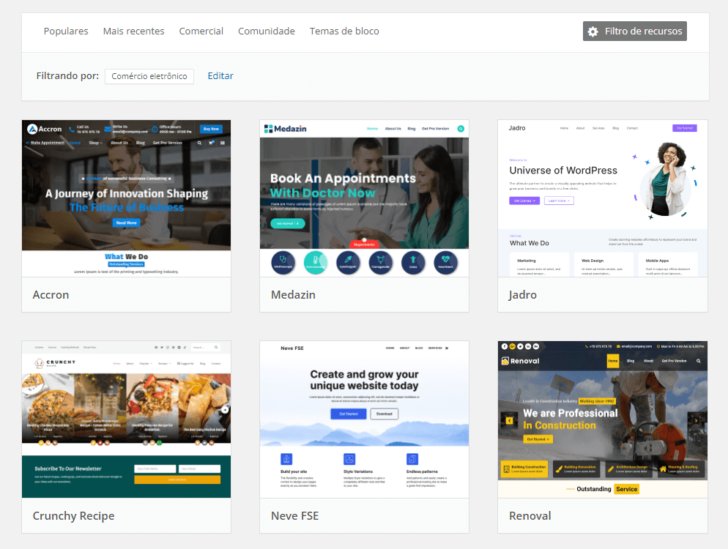 Temas gratuitos para e-commerce no repositório do WordPress.org