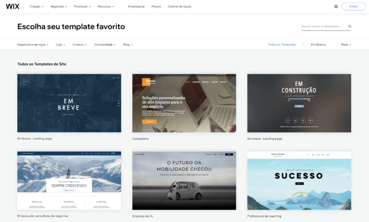 Temas gratuitos disponíveis no Wix