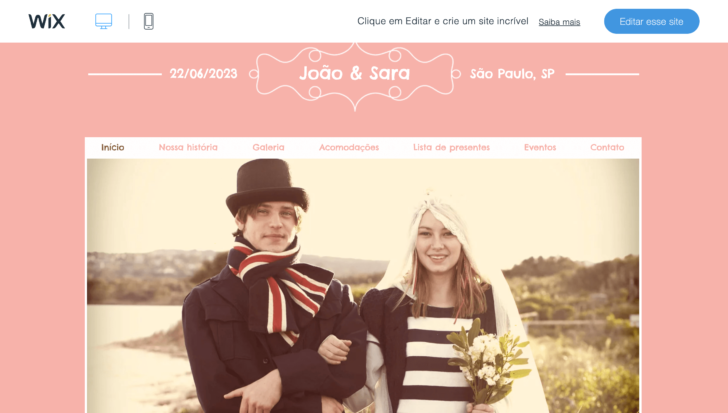 Template gratuito do Wix para site de casamento