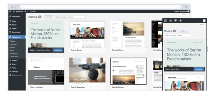 Além dos diversos temas, o próprio painel de administração do WordPress é responsivo