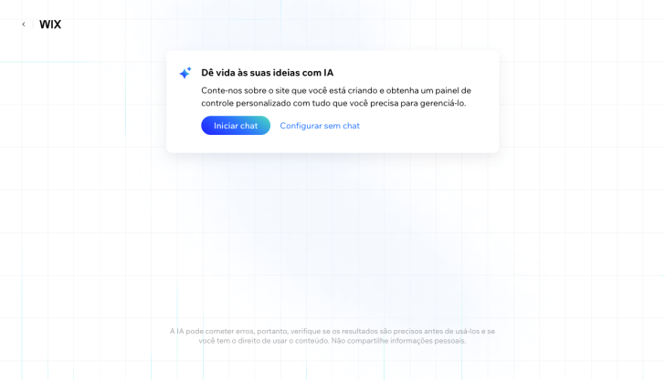 Escolha configurar o painel de controle do Wix com ou sem a ajuda da IA