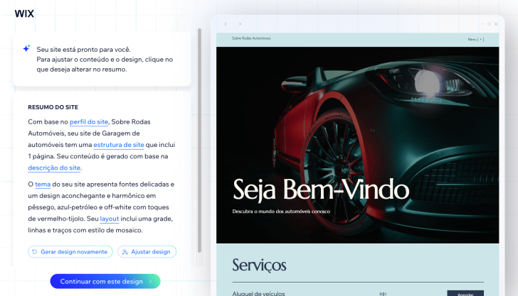 Design inicial criado pela IA do Wix