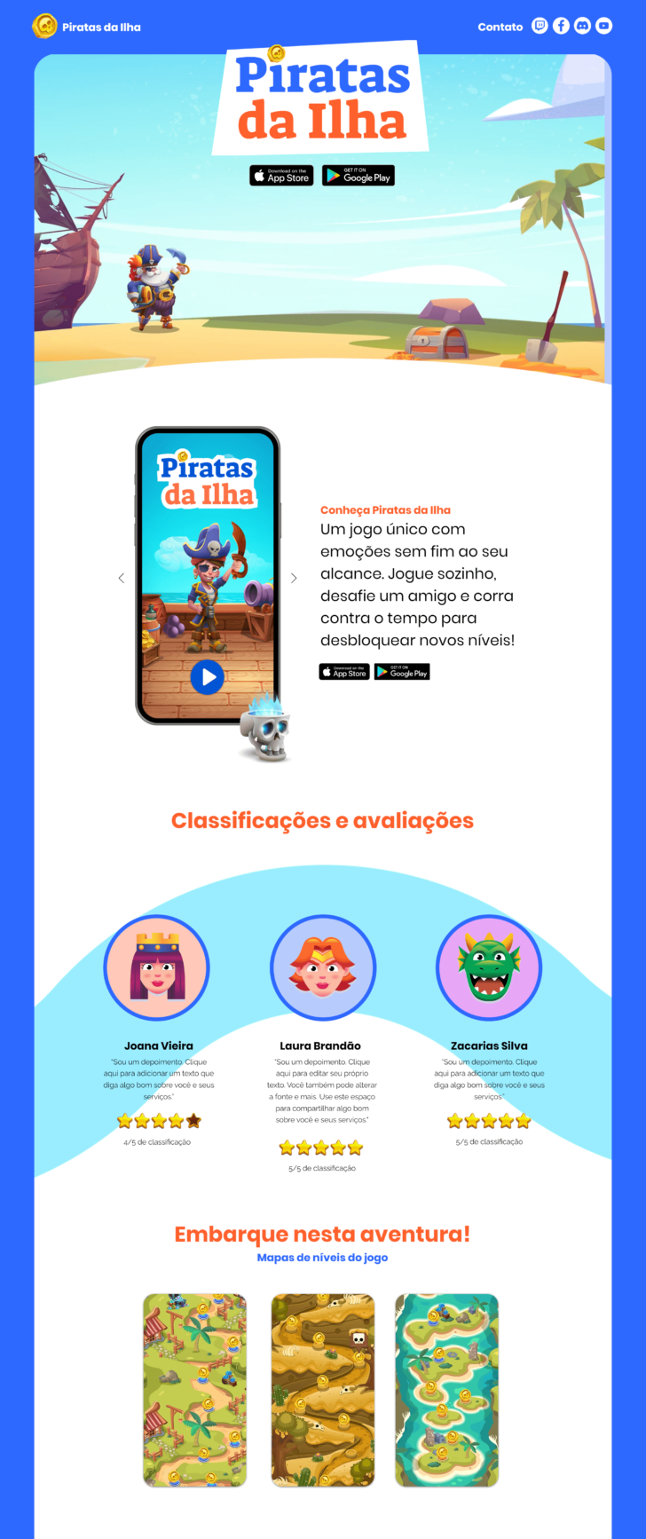 Template para site de aplicativo de jogos Pirata da Ilha
