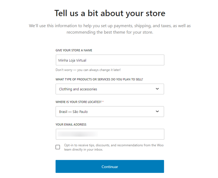 Assistente de configuração do WooCommerce