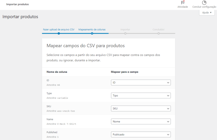 Antes de realizar a importação, é possível conferir se os campos estão corretos