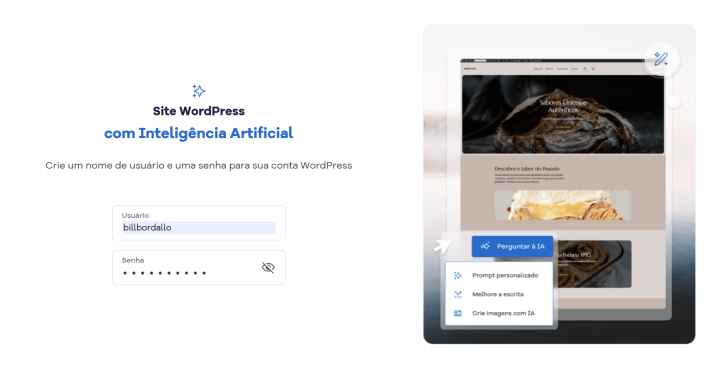 Etapa de criação de login e senha para o WordPress