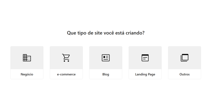 Etapa de escolha do tipo de site a ser criado