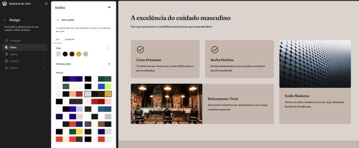 A alteração da paleta de cores do site é simples e intuitiva