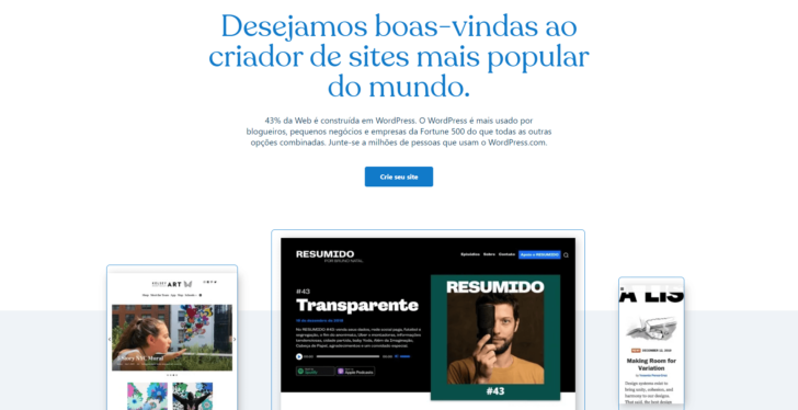 O site WordPress.com oferece o sistema como uma espécie de serviço de aluguel da plataforma