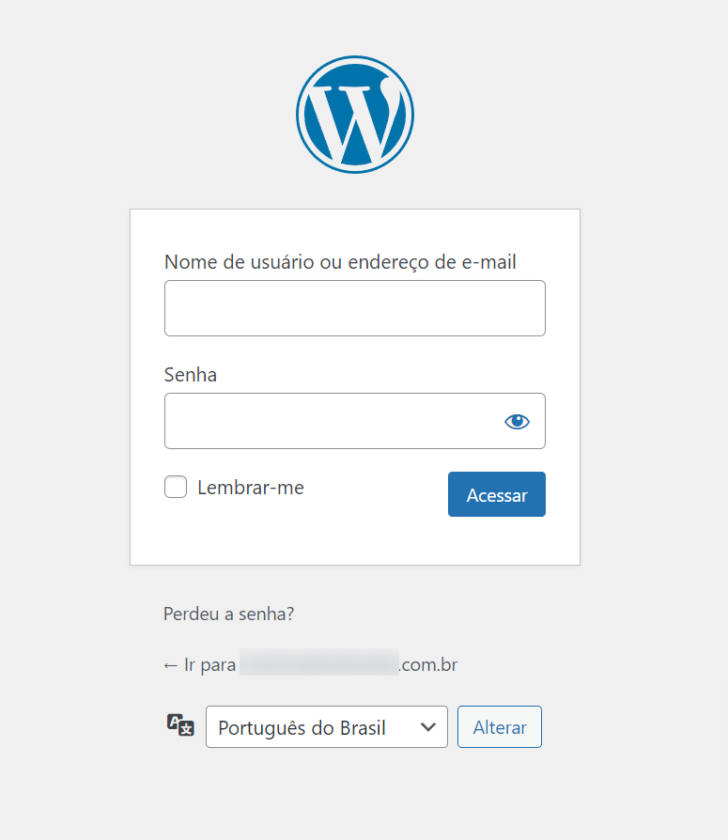 Tela padrão de login do WordPress