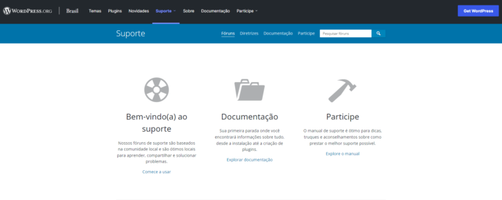 A área de suporte do WordPress.org é colaborativa, com conteúdo criado pela própria comunidade