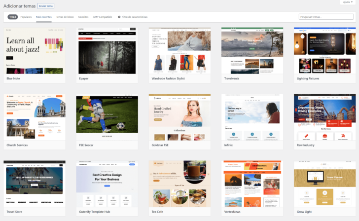 Milhares de temas gratuitos estão disponíveis no acervo do WordPress